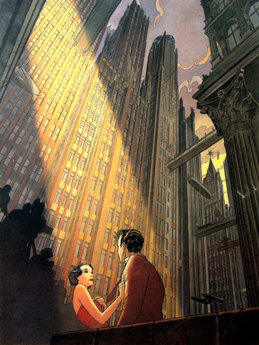 Gli ambienti oscuri e le linee infinite del cemento sono parte della visione pessimistica (o meglio realista) del fumettista belga