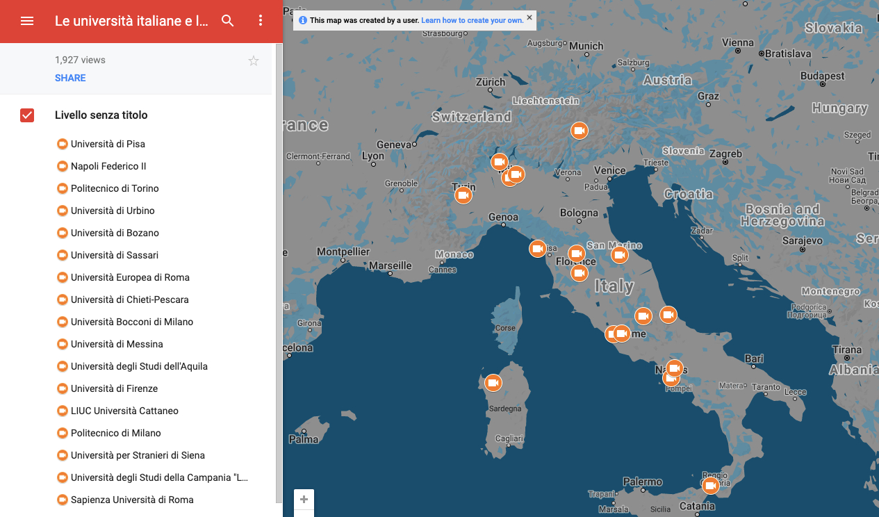 Mapa de las universidades de Italia. Fuente: Conferencia de Rectores de Universidades Italianas.